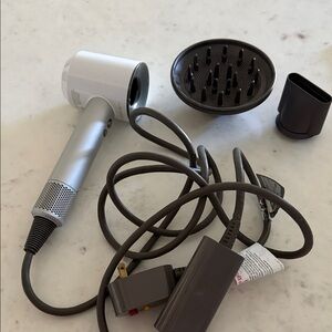 Dyson White and Gray Hair Dryer with Attachments